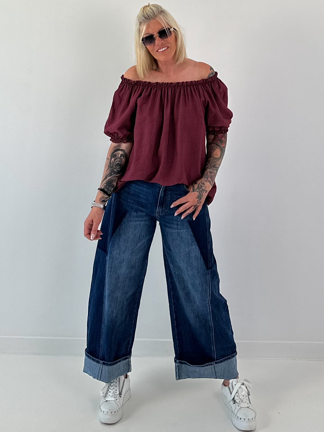 Carmen Tunika mit halben Arm  - berry