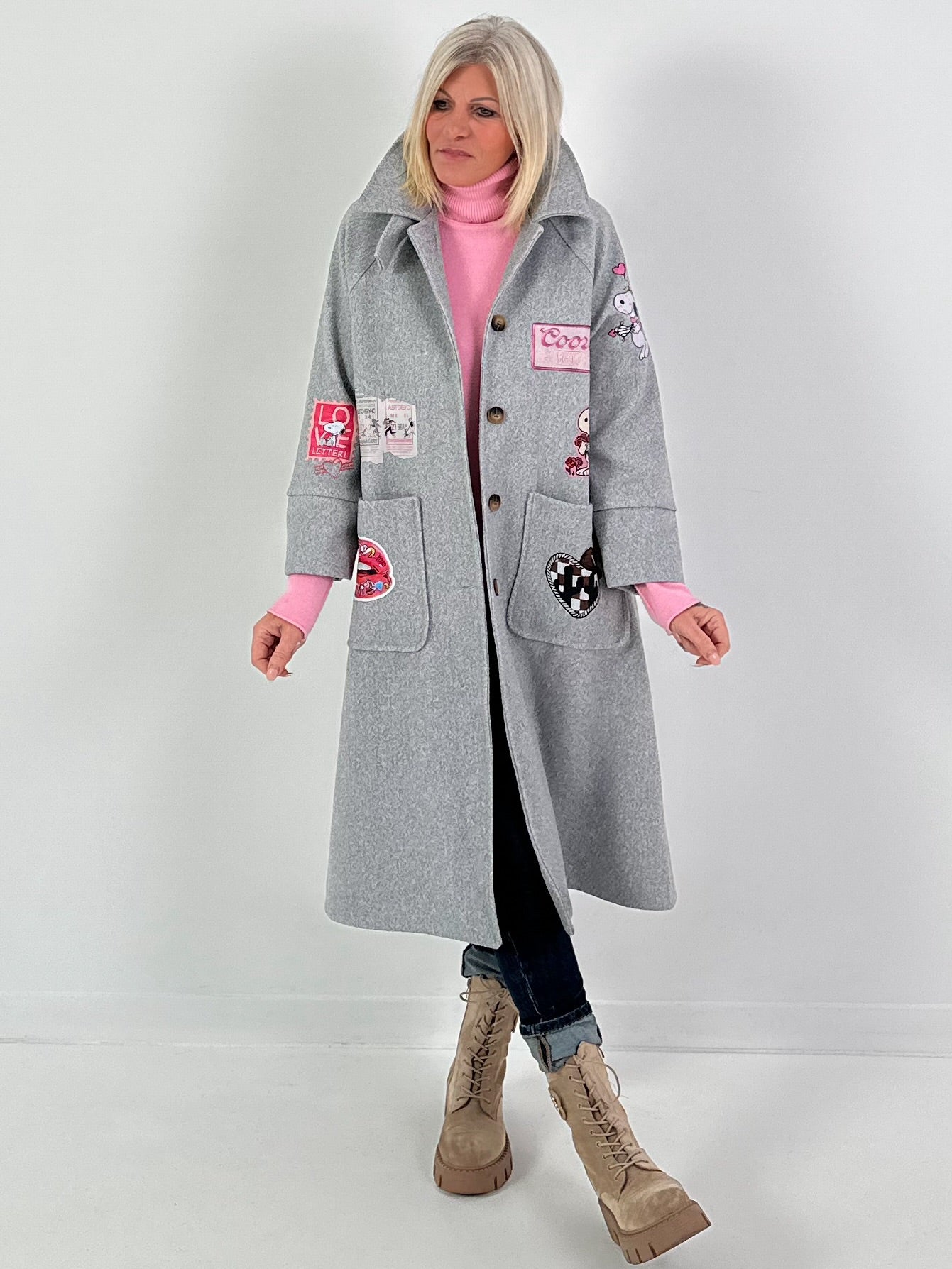 Mantel mit Schal Modell "Vintage Whimsy" - grau