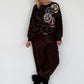 Sweater im Allover-Leo-Print mit Strass- und Glitzer Smileys - mokka-mehrfarbig