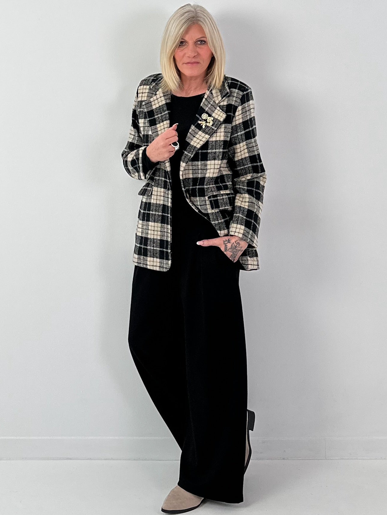 Geruit wollen blazer, model "Royal Check" - zwart-veelkleurig