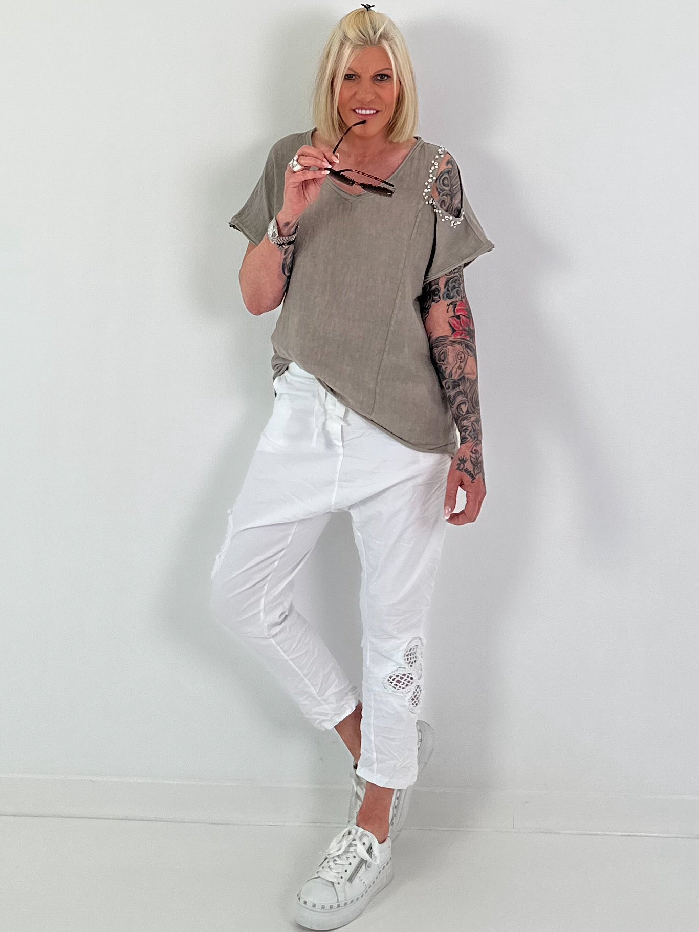 Linen Cut-Out Shirt - Taupe