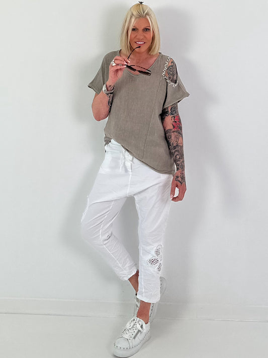 Leinen Shirt mit Cut-Out - taupe