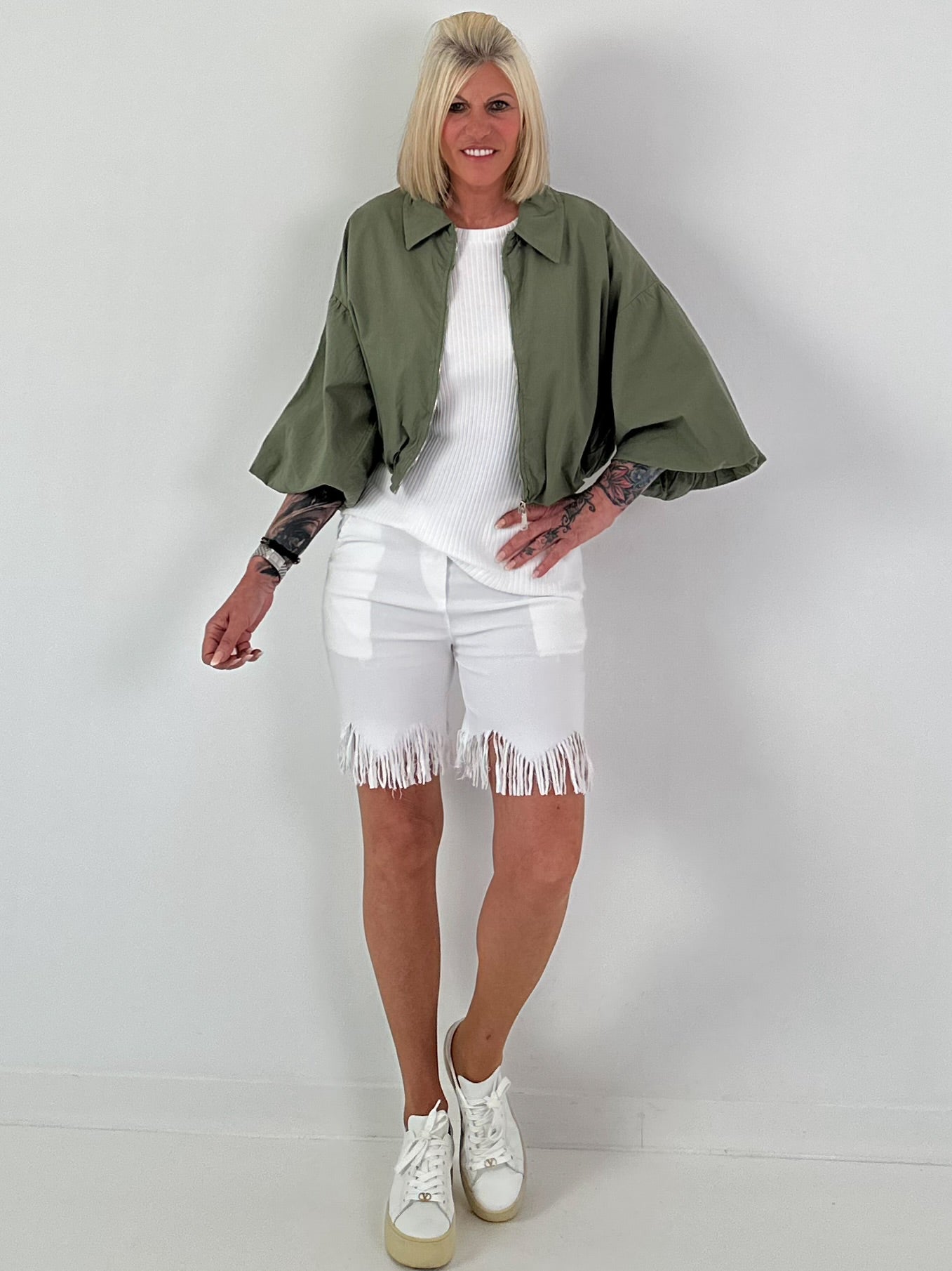 Sommer Crop-Jacke mit halben Arm -  khaki