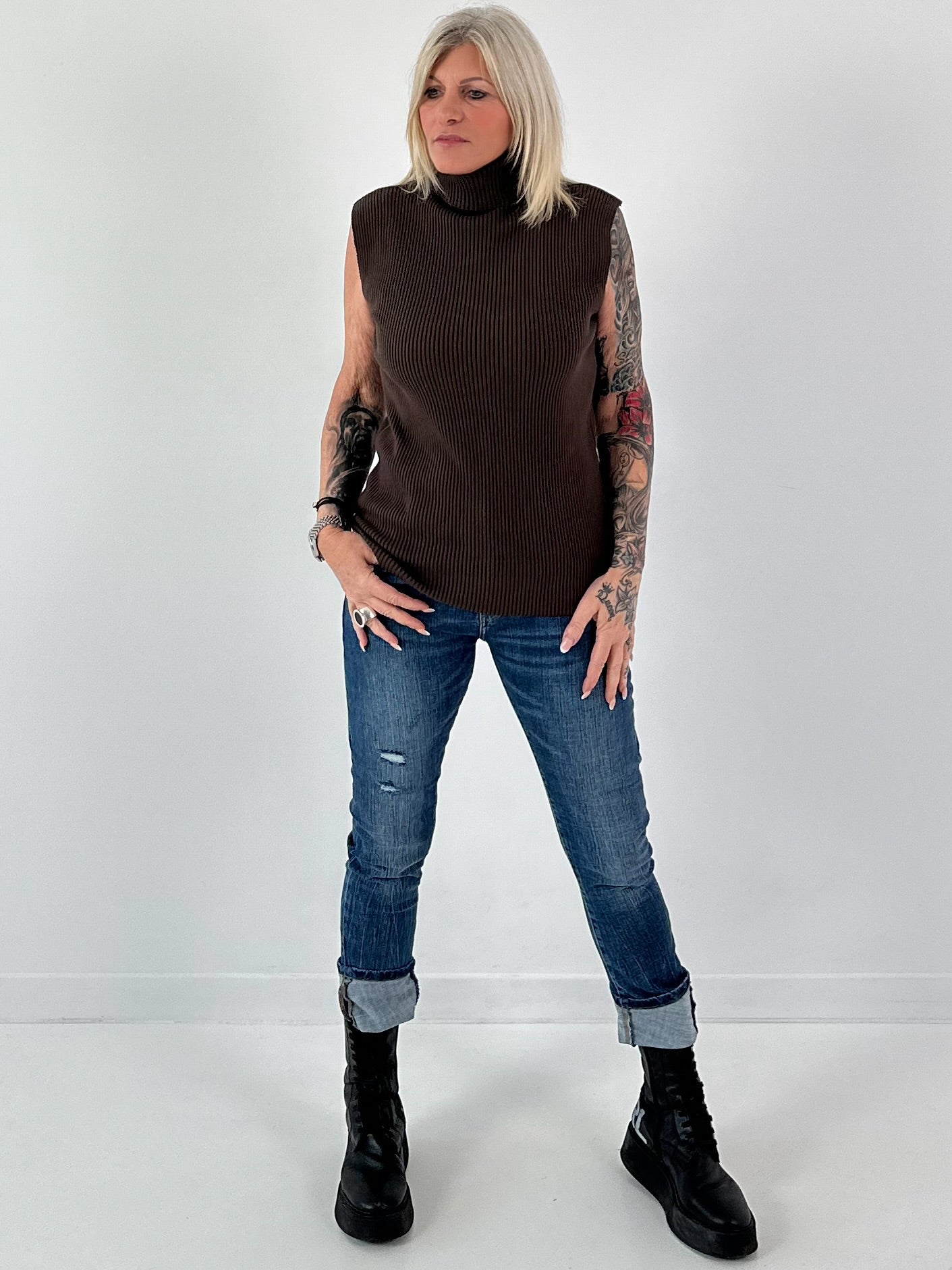 Rollkragen Pullunder "Pure Essence" - mokka