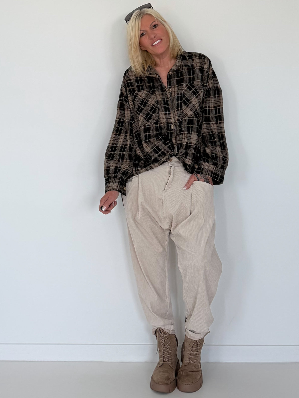 Oversized Flanellhemd im Karo-Look - mokka-beige-mehrfarbig