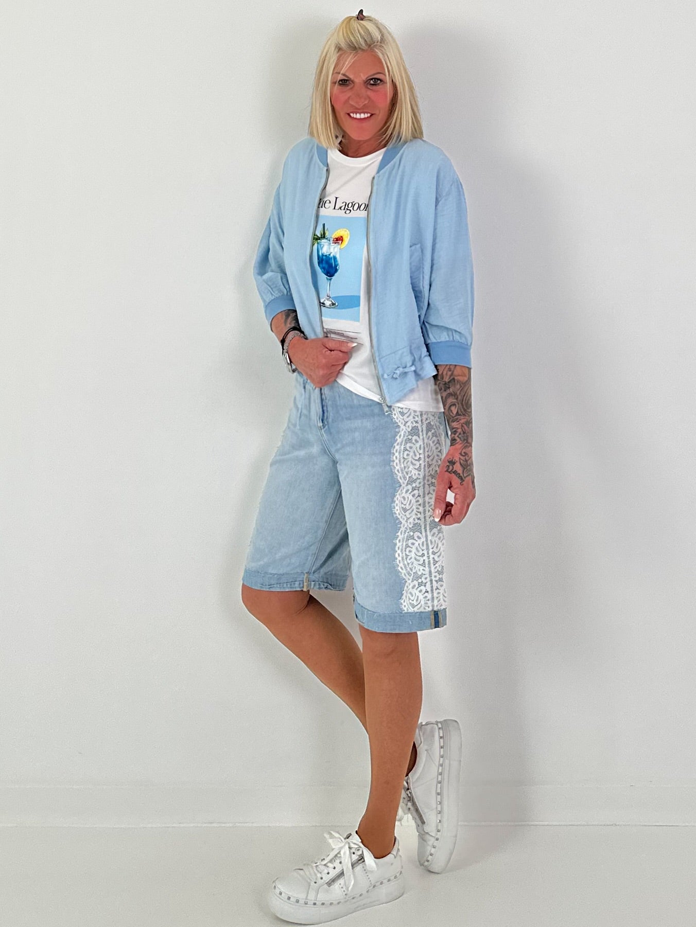 Lightweight Blouson with Tie Detail - Light Blue