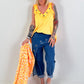 XL Musselin Tuch mit Leo Muster - weiss-gelb-neonpink