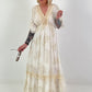 Boho dress with all-over pattern and crochet details - white