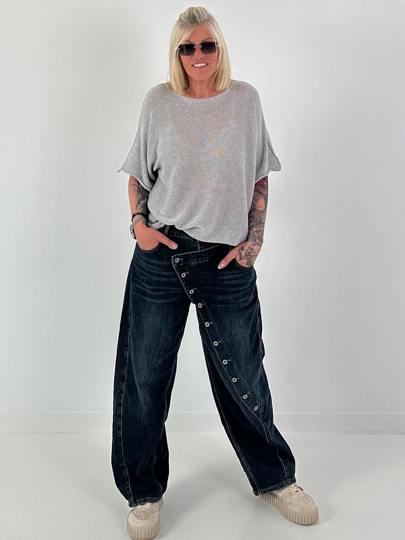 Lightweight sweater with half sleeves - light grey