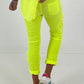 Pants with crocheted flowers - neon yellow