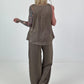 Two-piece set in satin look - taupe