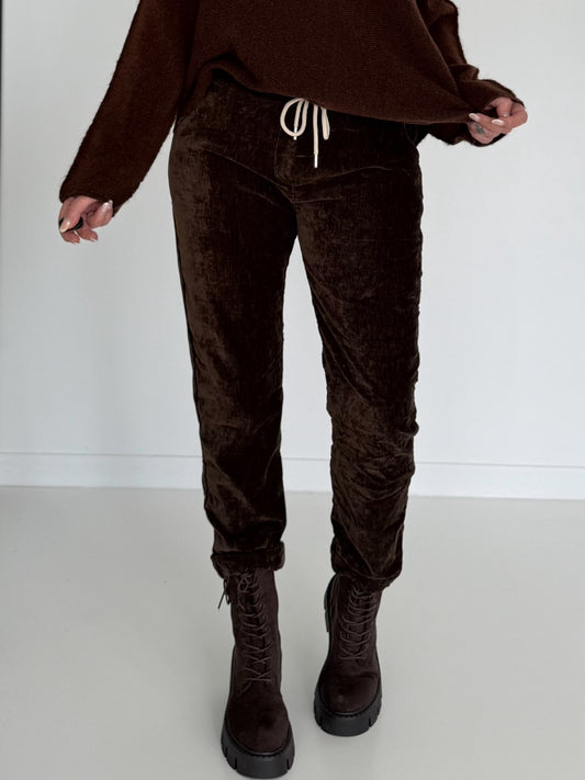 Hose in Knit-Look mit elastischem Bund - mokka