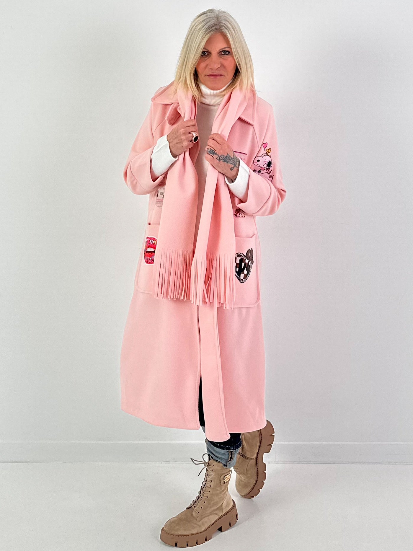Mantel mit Schal Modell "Vintage Whimsy" - rosa