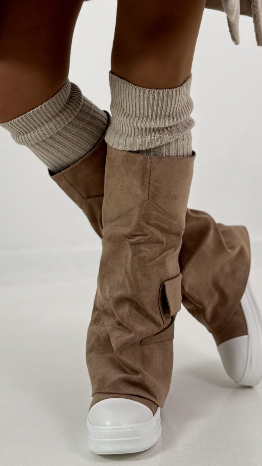 Suede-look boots, model "Utility" - taupe