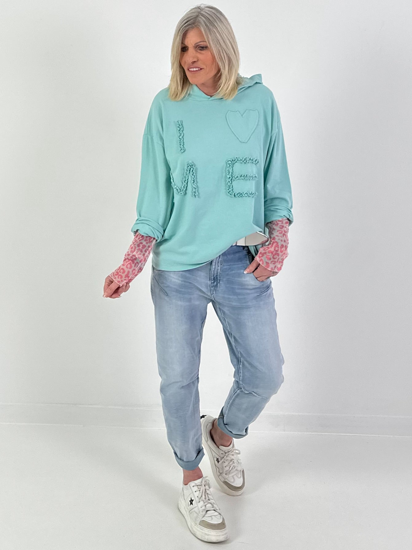 Hoodie I LOVE ME - watergreen