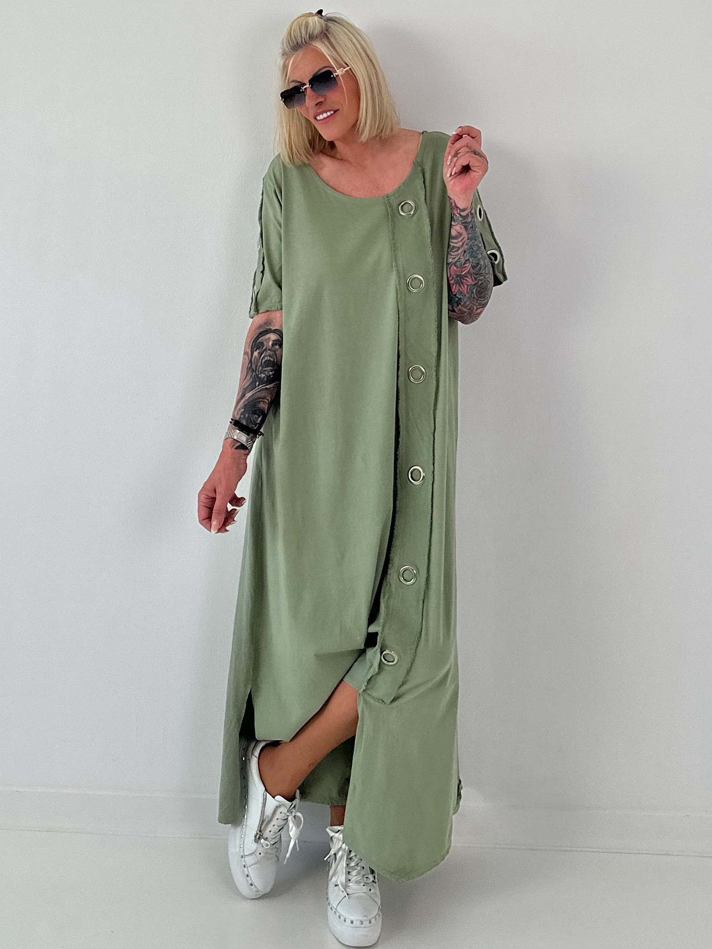 T-Shirt Kleid mit Ösen -khaki