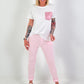 T-shirt with sequin leopard patch - white-pink