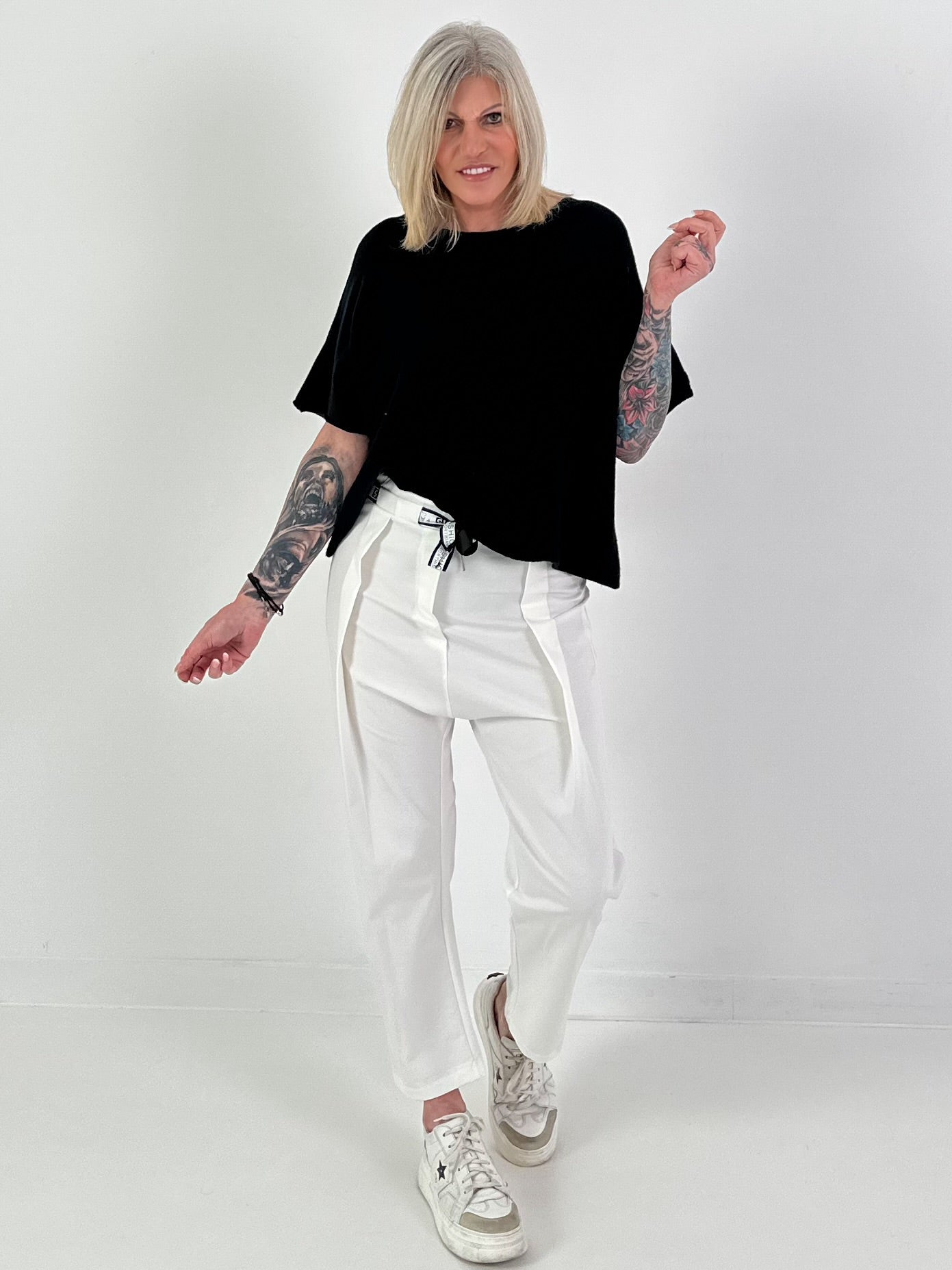 Gebreide trui met korte mouwen - marineblauw