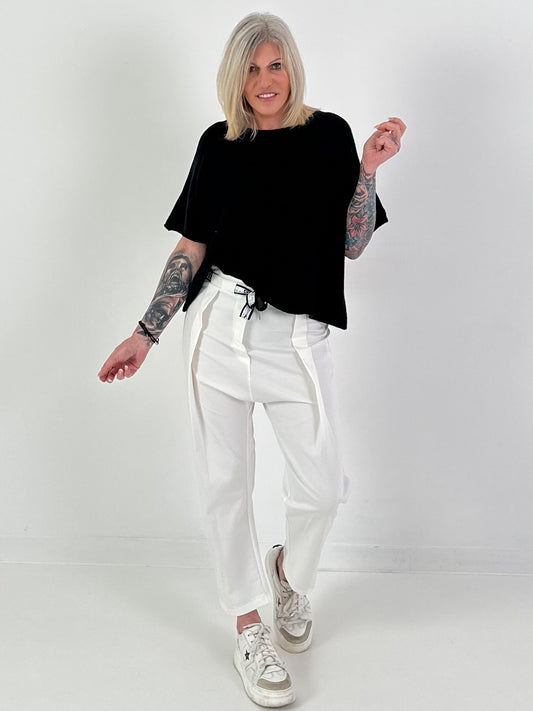 Gebreide trui met korte mouwen - marineblauw