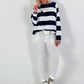 Block stripe sweater - dark blue-white