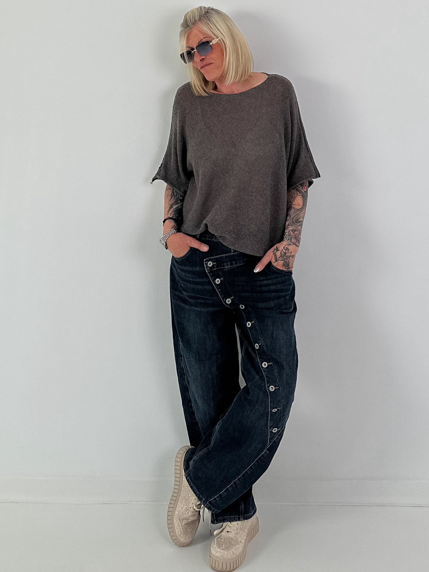 Lightweight Sweater with Half Sleeves - anthracite