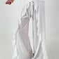 Wide Trousers with Tie Ruffle - White