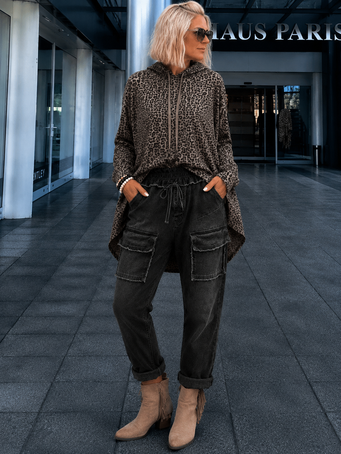 Jeans mit elastischem Bund und Patten - schwarz