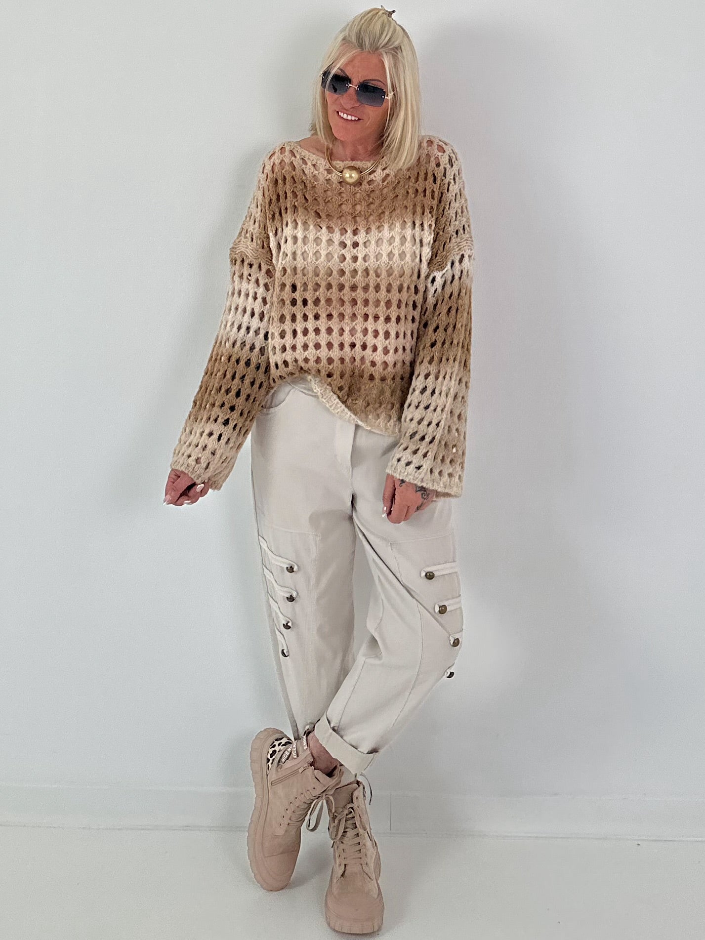 Grobstrickpullover mit Farbverlauf - beige-mehrfarbig