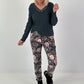 Ripp Shirt mit V-Neck und Spitzendetails - anthrazit