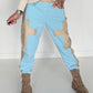 Sweathose im Materialmix - hellblau -beige
