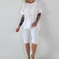 Sweat Short mit Häkelstern und  Nieten - weiss