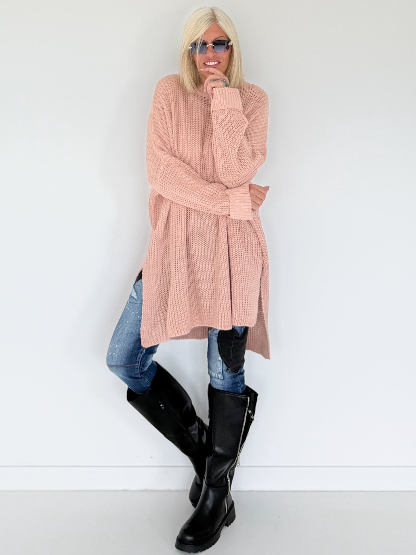 Long Strickpullover - rosa