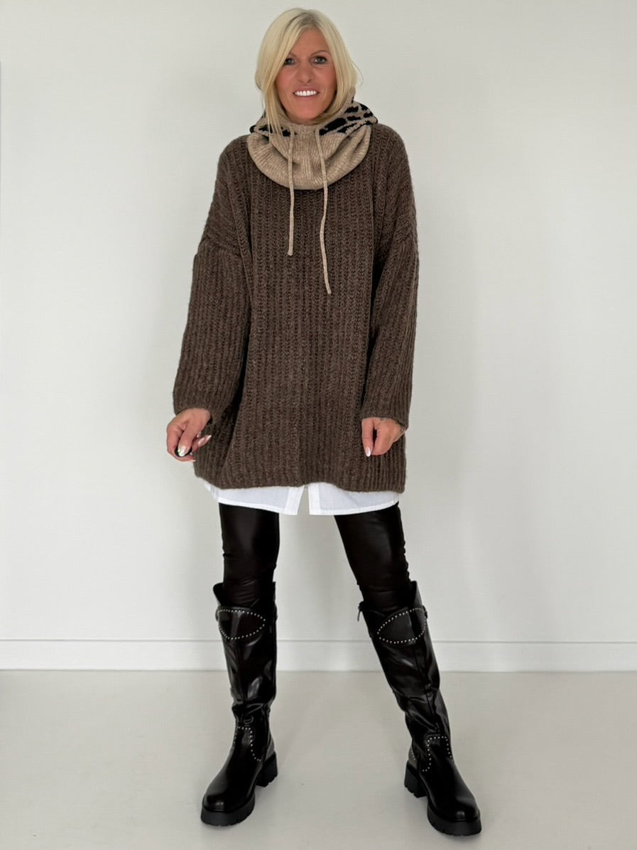 Rippstrickpullover - taupe