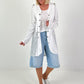 Oversized Leinen-Military Blazer - weiss