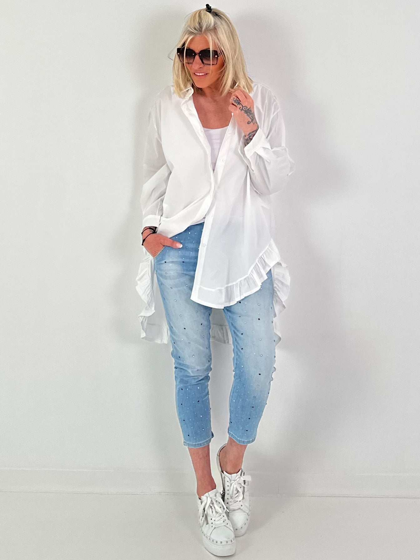 Oversized frilled shirt blouse - white