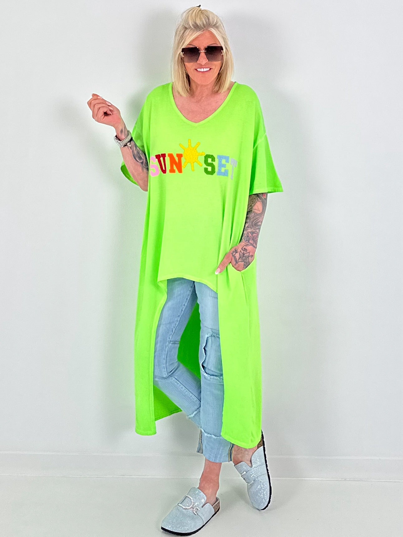 Oversized Long Shirt Sunset - neon green