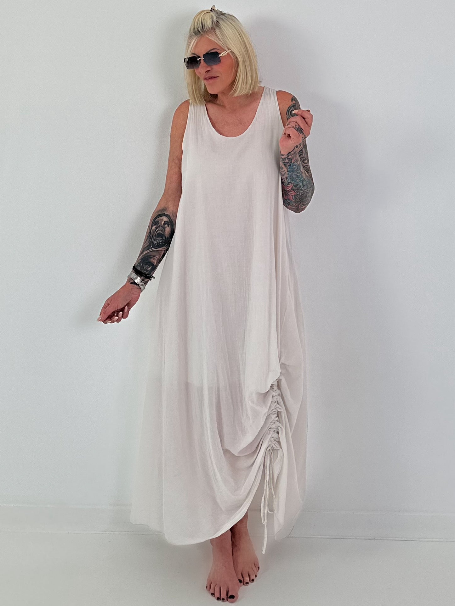 Sommerkleid mit Raff-Detail - beige
