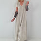 Maxi Kleid mit fransigen Abschlüssen - beige