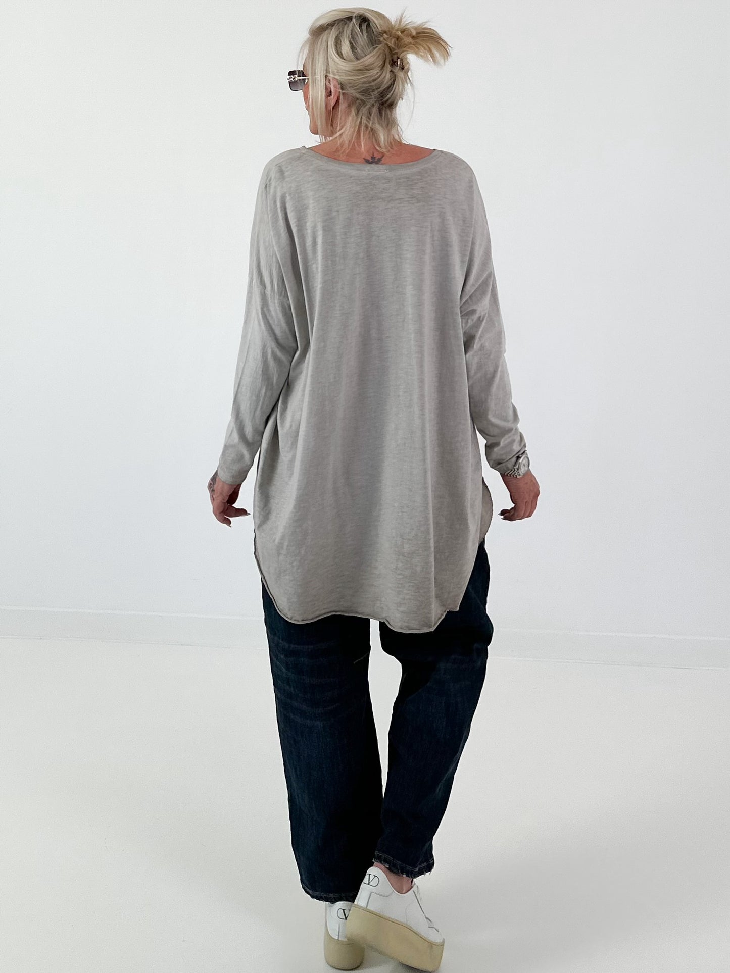 Oversized shirt with leopard print and rhinestone details - taupe