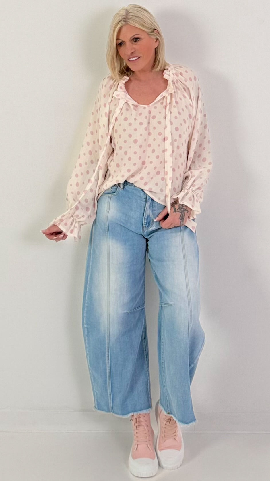 Tuniek met stippenpatroon - wit-roze