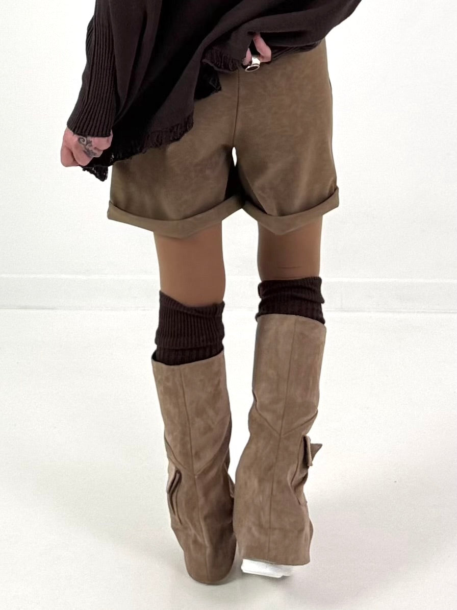Leather-look shorts, model "Velvet Shine" - taupe