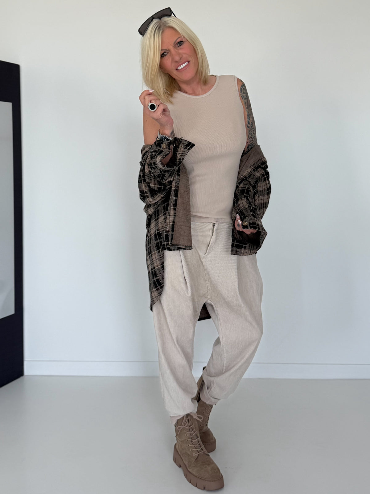 Oversized Flanellhemd im Karo-Look - mokka-beige-mehrfarbig