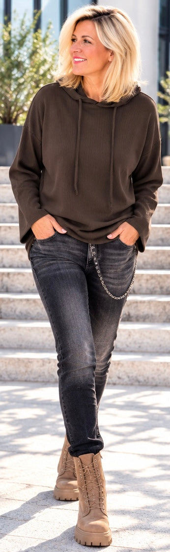 Ribbed hoodie - mokka