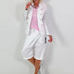 Leinen Blazer mit Zierknöpfen und Ripp-Details - weiss