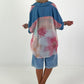 Oversized blouse with floral print - denim pink