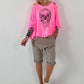 Oversized Shirt mit Cut Outs und Skull - neonpink
