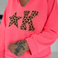 Hoodie mit Leo-Print und Nieten - neonpink