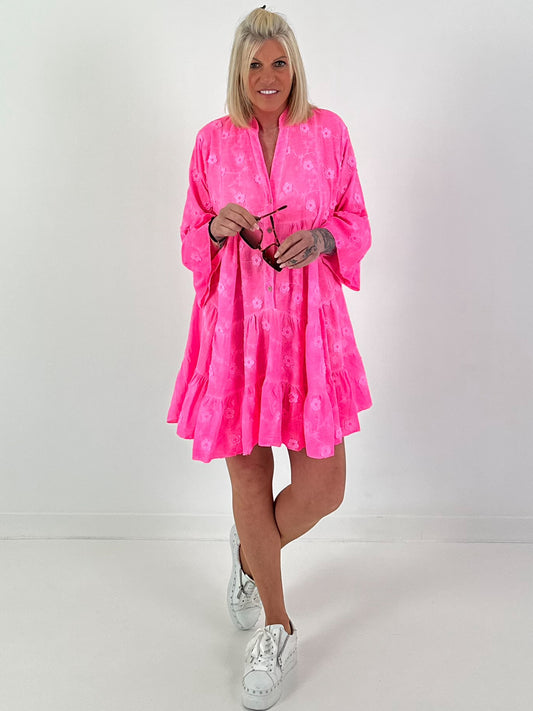 Tunic/dress with floral pattern - neon pink