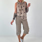 Striped top with ruffled collar - taupe-dark brown