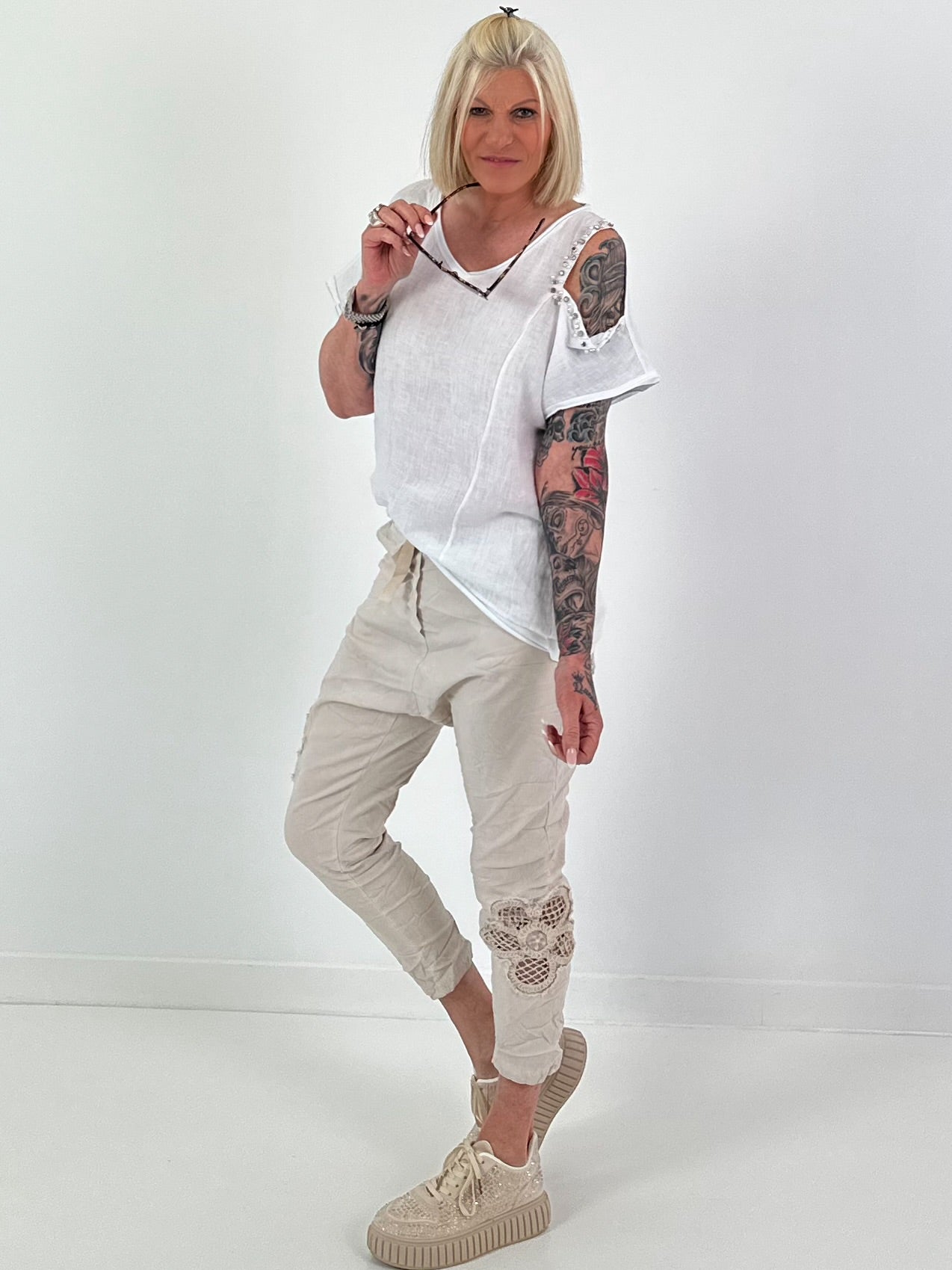 Linen Cut-Out Shirt - white